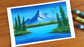Easy Oil Pastel Landscape painting for beginners | MOUNTAIN SCENERY | Oil Pastel Drawing