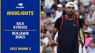Nick Kyrgios vs. Benjamin Bonzi Highlights | 2022 US Open Round 2