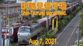 【貨物】2021/08/07 東海道貨物線 新鶴見信号場(Tokaido freight line. Shin-Tsurumi signal field. 5-6 o'clock. 4K)