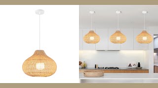 Aeyee Basket Weave Pendant Light, Modern Bamboo Hanging Light Fixture, Elegant Rattan Chandelier