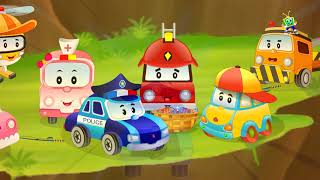 Fire Truck with Police Car Cartoon Rescue Baby Cars from Flood in Car City