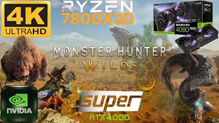 Monster Hunter Wilds Beta 4K-DLSS Q-DLAA+FG-DLSS Q+ FG-RTX 4080 Super PNY XLR8 ARGB | AMD 7800X3D