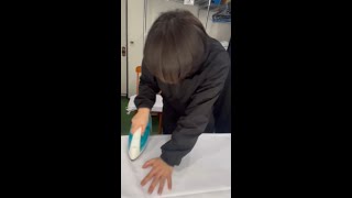 イベント21奈良本社男性社員が、テーブルクロスにただただアイロンをかけるだけの動画　Vol.1