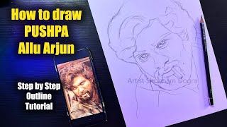 How to draw PUSHPA Allu Arjun Step by Step // full sketch outline tutorial for beginners