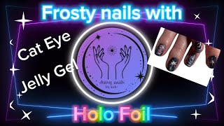 Jelly gel, cat eye gel, foils and everything! To make coraline inspired nails.