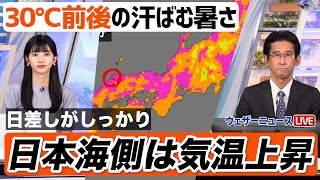 日本海側は日差しが届き気温上昇／昼間は汗ばむ暑さに