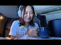 business class meals airplane mukbang ✈️ westjet business class everything i ate flight skincare