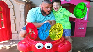 DINOSAUR EGGS SURPRISE TOYS OPENING! Caleb & Daddy Find Fizzy Dino Eggs w/ Dinosaur Toys Inside!