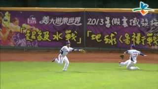 20130808 CPBL 象VS犀牛 2上 胡金龍跑個老遠將彭政閔的安打沒收