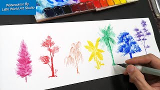 Beginner Watercolour Classroom - Monochrome watercolour practice - Tree - 水彩基础 - 单色水彩练习-树