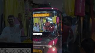 Murahara Travels Scania exiting from Madiwala with a wave by crew for its ride to Kollam