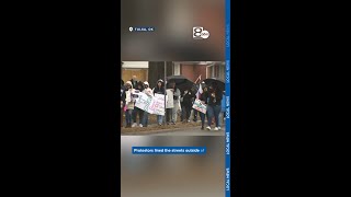 Protest outside Carnegie Elementary School during State Supt. Ryan Walters' visit