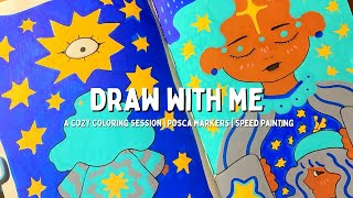 ✨ A cozy draw with me session ✨ star themed sketchbook spread | light asmr 💙