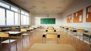 empty classroom with chalkboard and rows of desks with chairs break at school anima SBV 347494194 HD