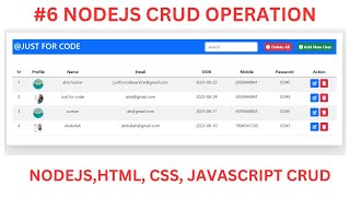 #6 CRUD | CRUD IN NODEJS | CREATE | READ | UPDATE | DELETE || HTML | CSS | JAVASCRIPT @Justforcode