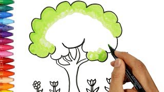 Dibujar árbol con Mariposita cancion🌳| Aprender a colorear | Cómo dibujar y colorear los para niños