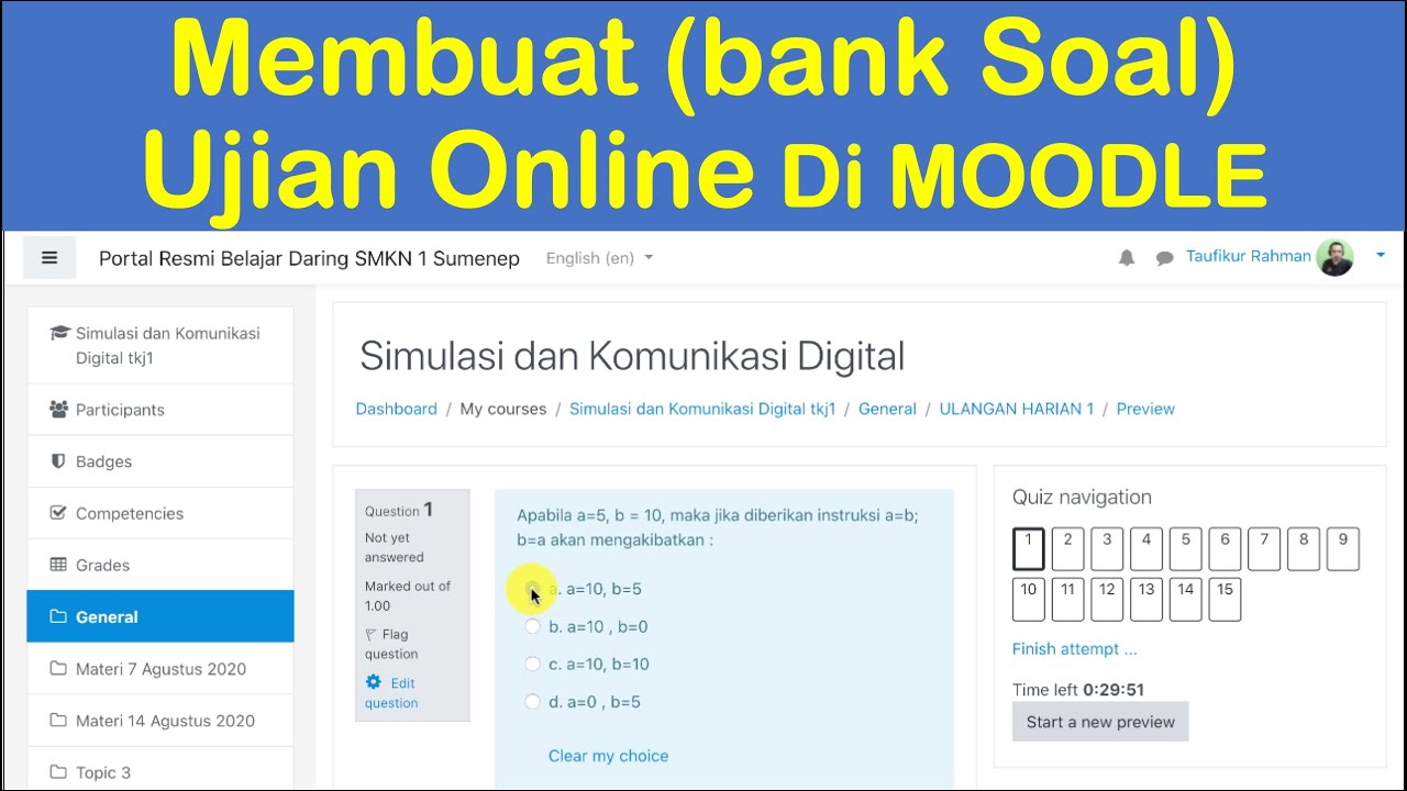 Cara Membuat Ujian Online Di Moodle Beserta Cara Membuat Bank Soal ...