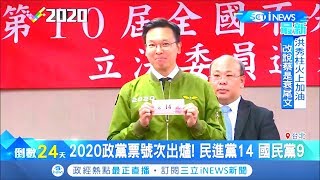 2020政黨票號次出爐!19政黨搶攻不分區34席 各黨派抽籤爭奇鬥艷 口號排場樣樣來│記者 周楷 黃大風│【台灣要聞。先知道】20191218│三立iNEWS