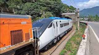 8769次花蓮發車經由北迴線開往七堵的歷史首度第一次迴送EMU3000型十二輛編組EMU3031皮蛋豆腐騰雲號綠色帶新城際自強號列車