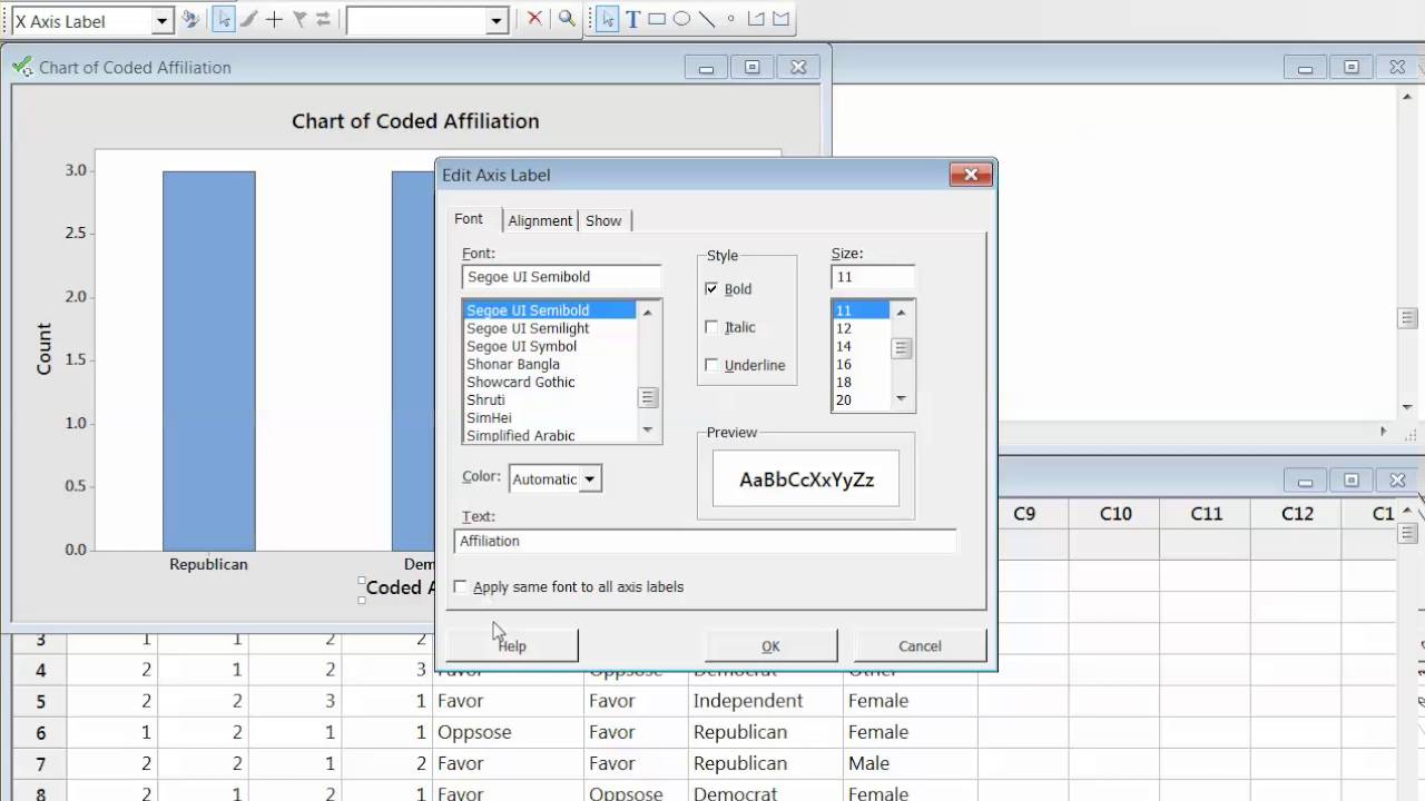 Creating A Bar Chart In Minitab Youtube