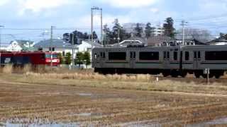 EH500+新日本石油タンク車と普通列車の離合シーン＠宮城県岩沼市