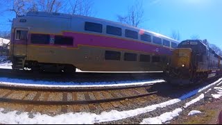 Rare Meet Between Ultra Long CSX B721 And MBTA Commuter!