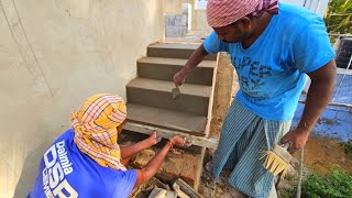 Plastering Techniques_Building Outside Design Brick Stairs Plastering with Cement|Stairs Plastering