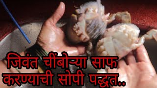 How to clean and cut crab | जिवंत चिंबोर्या साफ करण्याची एकदम सोपी पद्धत