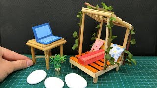 Popsicle Stick Crafts | Miniature Outdoor Seating - Fairy Chair & Table #32