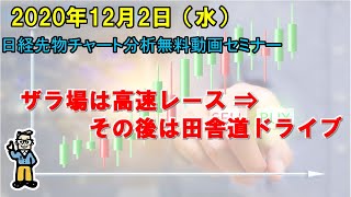 ザラ場は高速レース ⇒ その後は田舎道ドライブ 2020年12月2日（水）　日経先物チャート分析無料動画セミナー