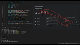 JAVA || How to Calculate Trapezoid area using JAVA in Visual Studio Code || No Taking