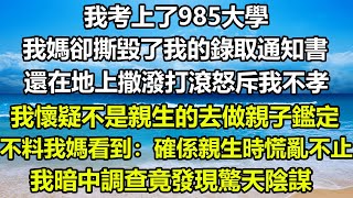 我考上了985大學，我媽卻撕毀了我的錄取通知書，還在地上撒潑打滾怒斥我不孝，我懷疑自己不是親生的去做親子鑑定，不料我媽看到：確係親生時慌亂不止， 我暗中調查竟發現驚天陰謀#风花雪月 #深夜淺讀