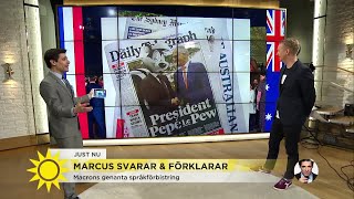 Macrons pinsamma språkmiss - &quot;stötte&quot; på premiärministerns hustru - Nyhetsmorgon (TV4)
