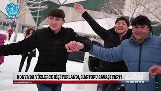 Konya'da yüzlerce kişi toplandı, kar topu savaşı yaptı