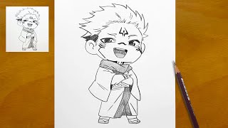 How to Draw Sukuna in Chibi Style | Simple Step-by-Step Art Showcase