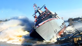 Total Dangerous Big Ship Launch Gone Bad ! , CLOSE CALLS and Huge WAVES
