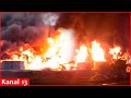 Fierce fire at an oil base in Russia's Perm region - fire spread over area of 10,000 square meters