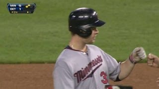 MIN@DET: Morneau plates a pair with a double to right