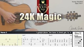 24K Magic - Bruno Mars | Fingerstyle Guitar | TAB + Chords + Lyrics