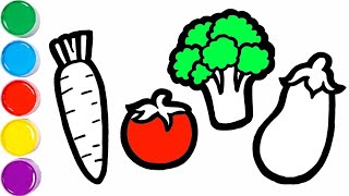 How To Draw Vegetables For Kids | Vegetables Drawing, Colouring | Vegetables Carrot Tomato, Eggplant