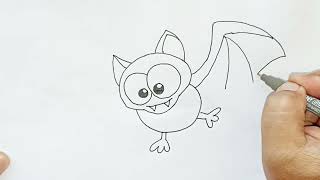 Cara menggambar Kelelawar dengan mudah / How to draw bat easily