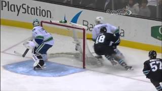 Amazing unlucky bounce by Luongo @ Sharks