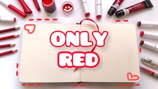 ⭐️( Fill your sketchbook ) : Only Red pencils markers | gouache | acrylic (ASMR)