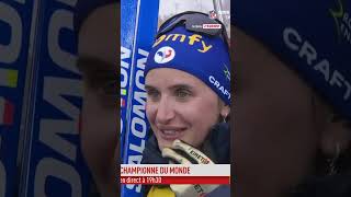 La grosse émotion de Julia Simon après son sacre sur la poursuite des Mondiaux de biathlon #shorts