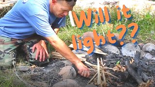 Step by step campfire starting with split kindling