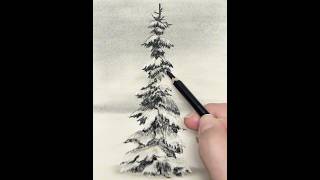 How to Draw Snow Covered Tree with Pencils