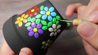 EASY Dot Painting OVAL Daisy Flower Pot Rainbow Colors Step By Step | Lydia May