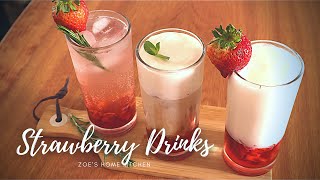 3 Easy Strawberry Drinks🍓 Strawberry Ade | Strawberry Cheese Tea | Strawberry Latte #zoeshomekitchen