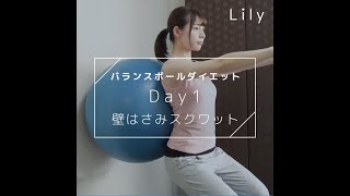 【バランスボールエクササイズ】壁はさみスクワットで自宅ダイエット！【Day1】