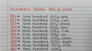 Write number names 951 to 1000 in words II 951 to 1000 number names II write spelling 951 to 1000